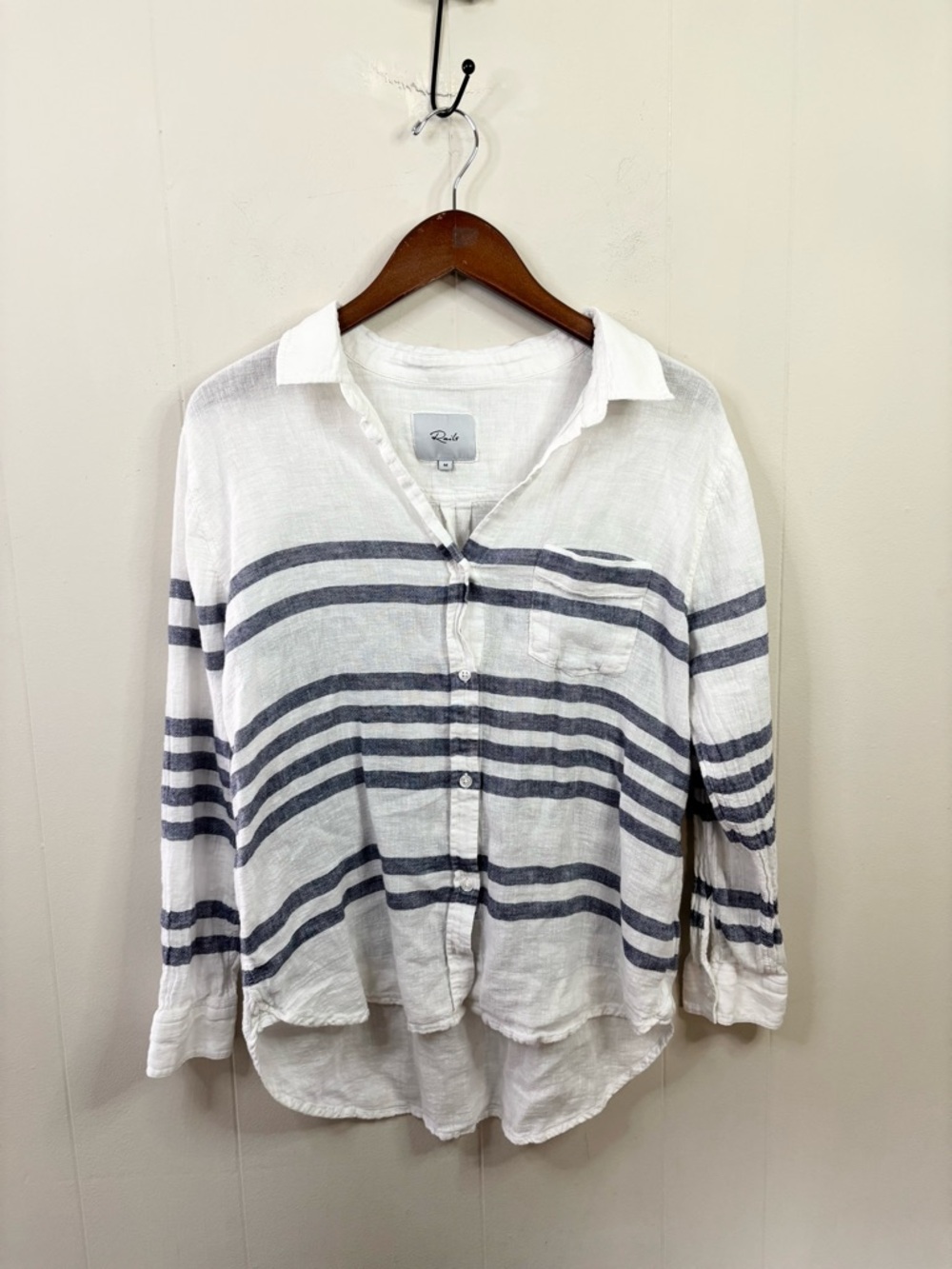 Rails Riviera striped linen long-sleeve button-down shirt size M